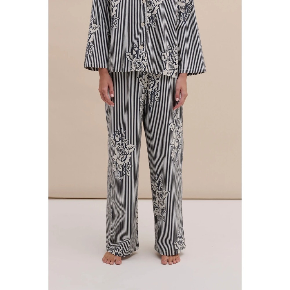 Desmond and Dempsey NWT 402 Trouser Casual Pants in‎ Navy Pinstripe Rose Size XL